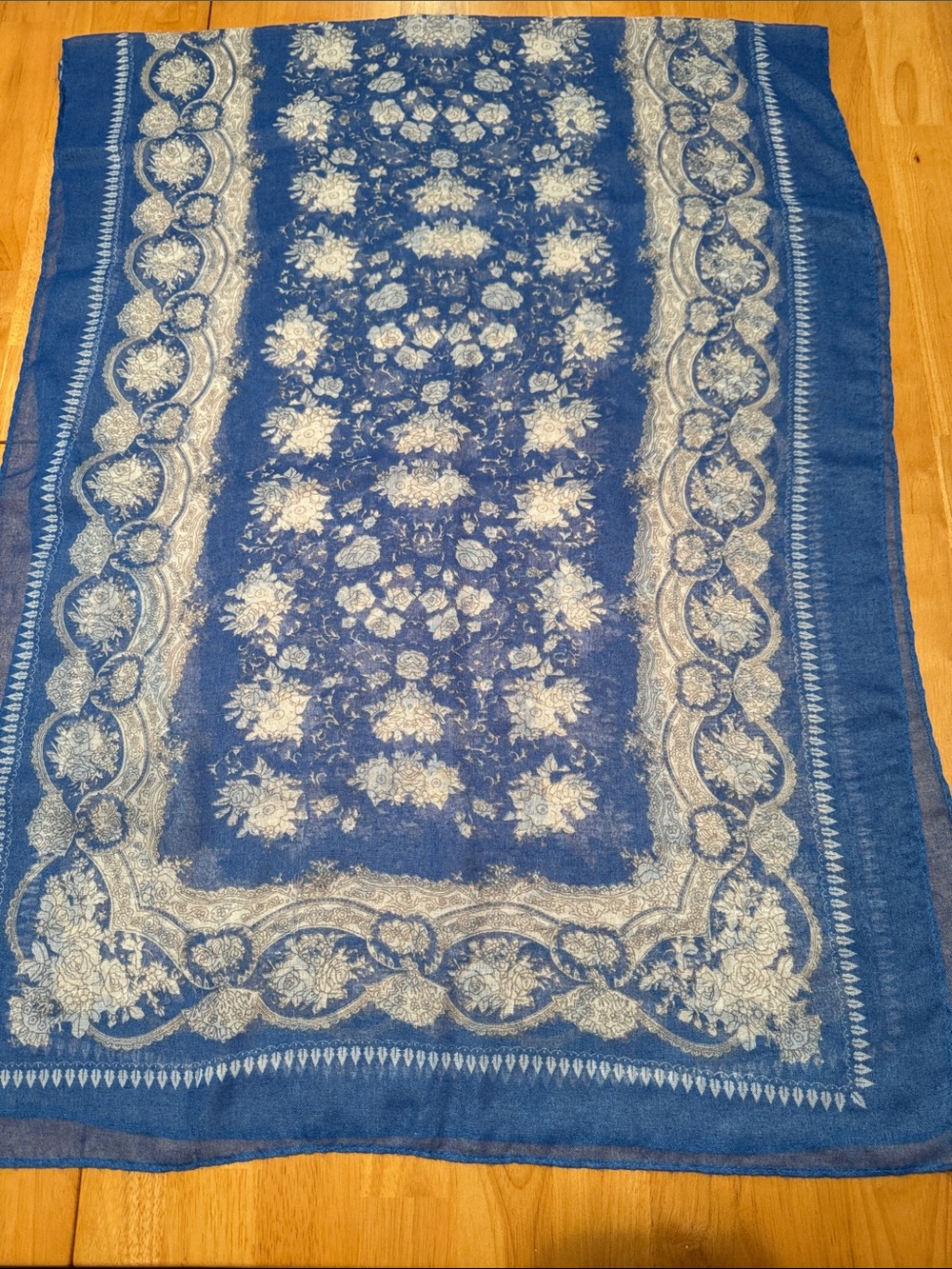 Blue Floral Border Scarf